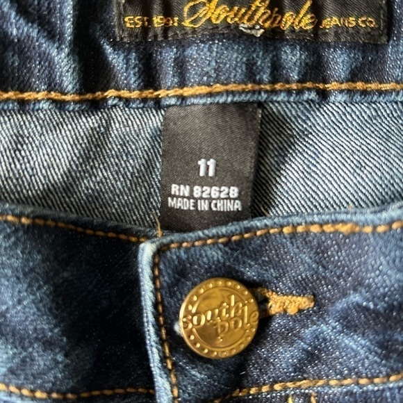 South Pole Women Blue Jeans Flared Bootcut Mid Rise Gold Embroidery Size 11 - Picture 7 of 10